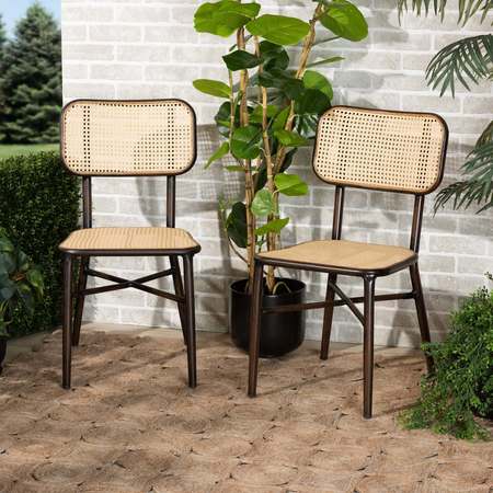 BAXTON STUDIO Katina MidCentury Dark Brown Finished Metal and Synthetic Rattan Outdoor Dining Chair Set2PC 211-2PC-11969-ZORO